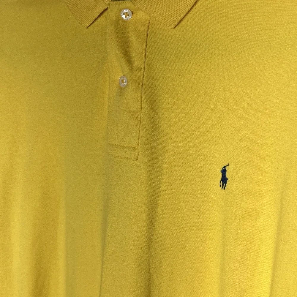 Polo By Ralph Lauren 100% Cotton Polo Shirt Size Large Yellow With Blue Pony - Picture 3 of 7